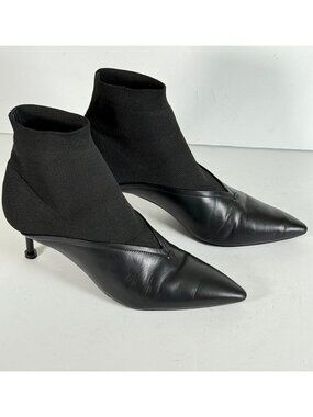 Mercedes Castillo Ankle Sock Knit Boots Leather Black